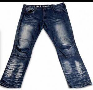 Raw X Vintage Inspired Mens Jeans Blue Embroidered Distressed Size 38x32